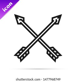 Black line Crossed arrows icon isolated on white background.  Vector Illustration