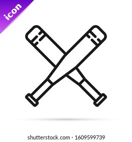 Black line Crossed baseball bat icon isolated on white background.  Vector Illustration