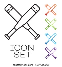 Black line Crossed baseball bat icon isolated on white background. Set icons colorful. Vector Illustration