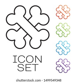 Black line Crossed bones icon isolated on white background. Pets food symbol. Set icons colorful. Vector Illustration