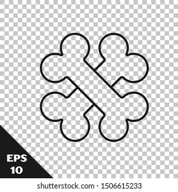 Black line Crossed bones icon isolated on transparent background. Pets food symbol.  Vector Illustration