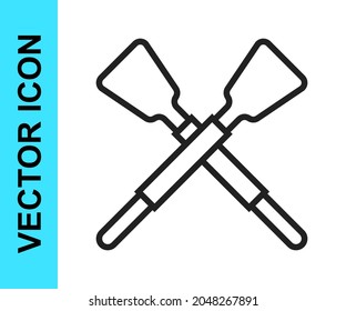Black line Crossed oars or paddles boat icon isolated on white background.  Vector