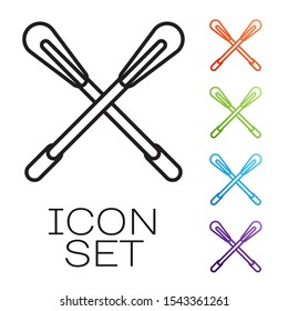 Black line Crossed paddle icon isolated on white background. Paddle boat oars. Set icons colorful. Vector Illustration