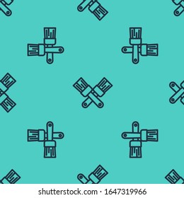 Black line Crossed paint brush icon isolated seamless pattern on green background.  Vector Illustration
