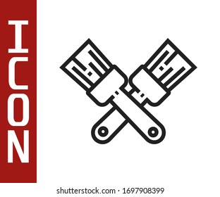 Black line Crossed paint brush icon isolated on white background.  Vector Illustration