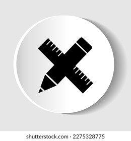Black line crossed ruler and pencil icon isolated on white background. Straightedge symbol. Drawing and educational tools. Vector illustration.