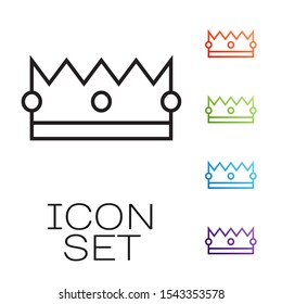 Black line Crown icon isolated on white background. Set icons colorful. Vector Illustration