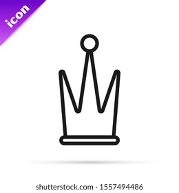 Black line Crown icon isolated on white background.  Vector Illustration