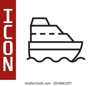 Black line Cruise ship in ocean icon isolated on white background. Cruising the world.  Vector