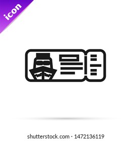 Black line Cruise ticket for traveling by ship icon isolated on white background. Travel by Cruise liner. Cruises to Paradise.  Vector Illustration