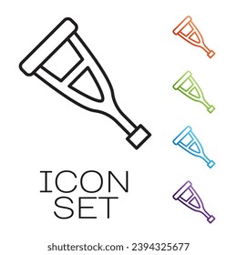 Black line Crutch or crutches icon isolated on white background. Equipment for rehabilitation of people with diseases of musculoskeletal system. Set icons colorful. Vector