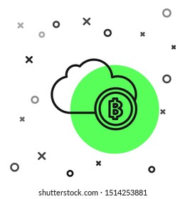Black line Cryptocurrency cloud mining icon isolated on white background. Blockchain technology, bitcoin, digital money market, cryptocoin wallet.  Vector Illustration