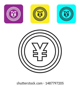 Black line Cryptocurrency coin Bitcoin icon on white background. Blockchain technology, bitcoin, digital money market, cryptocoin wallet. Set icons colorful square buttons. Vector Illustration