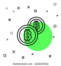 Black line Cryptocurrency coin Bitcoin icon isolated on white background. Physical bit coin. Blockchain based secure crypto currency.  Vector Illustration