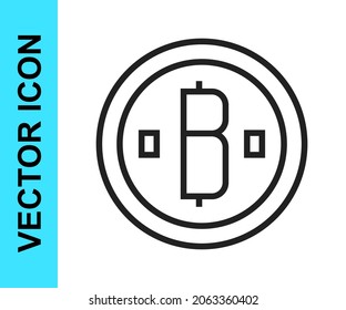 Black line Cryptocurrency coin Bitcoin icon isolated on white background. Physical bit coin. Blockchain based secure crypto currency.  Vector