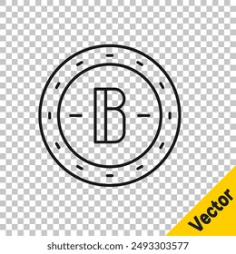 Black line Cryptocurrency coin Bitcoin icon isolated on transparent background. Physical bit coin. Blockchain based secure crypto currency.  Vector