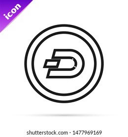 Black line Cryptocurrency coin Dash icon isolated on white background. Digital currency. Altcoin symbol. Blockchain based secure crypto currency.  Vector Illustration