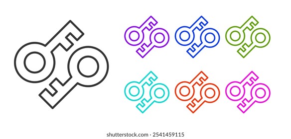 Línea negra Icono de clave de criptomoneda aislado sobre fondo blanco. Concepto de seguridad cibernética o clave privada, clave digital con interfaz de tecnología. Establecer iconos coloridos. Vector
