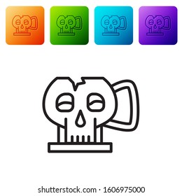 Black line Cup from the skull icon isolated on white background. Set icons in color square buttons. Vector Illustration