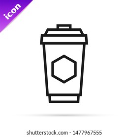 Black line Cup of tea with honey icon isolated on white background. Sweet natural food.  Vector Illustration