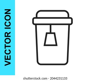 Icono de la copa de té de línea negra aislado en fondo blanco.  Vector