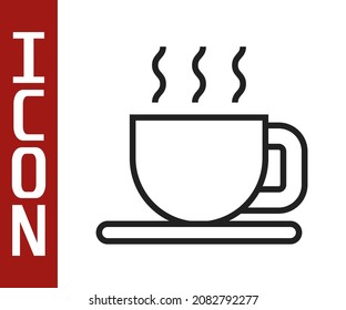 Black line Cup of tea icon isolated on white background.  Vector