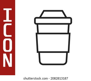 Black line Cup of tea icon isolated on white background.  Vector