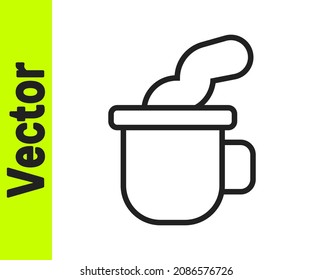 Black line Cup of tea icon isolated on white background.  Vector