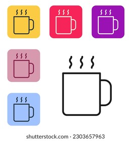 Black line Cup of tea icon isolated on white background. Set icons in color square buttons. Vector