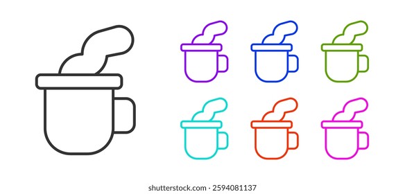 Black line Cup of tea icon isolated on white background. Set icons colorful. Vector