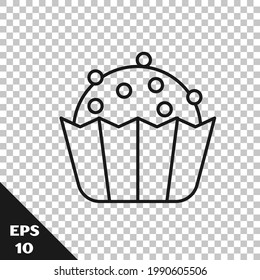 Black line Cupcake icon isolated on transparent background.  Vector