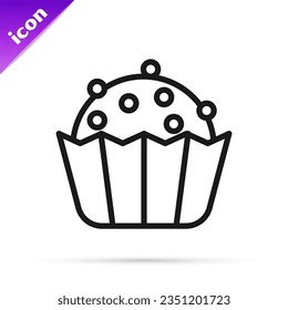 Black line Cupcake icon isolated on white background.  Vector
