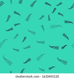 Black line Curling iron for hair icon isolated seamless pattern on green background. Hair straightener icon.  Vector Illustration