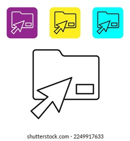 Black line Cursor click document folder icon isolated on white background. Accounting binder symbol. Bookkeeping management. Set icons colorful square buttons. Vector Illustration