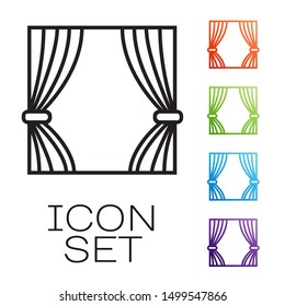 Black line Curtain icon isolated on white background. For theater or opera scene backdrop, concert grand opening or cinema premiere. Set icons colorful. Vector Illustration