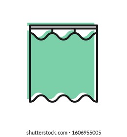 Black line Curtains icon isolated on white background.  Vector Illustration