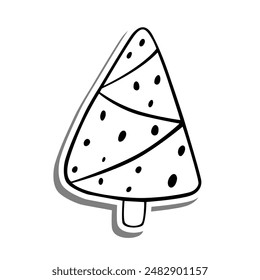 Black Line Cute Christmas Tree on White Background. Vector illustration.