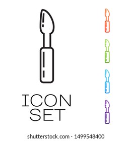 Black line Cutter tool icon isolated on white background. Sewing knife with blade. Set icons colorful. Vector Illustration
