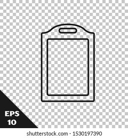 Black line Cutting board icon isolated on transparent background. Chopping Board symbol.  Vector Illustration