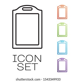 Black line Cutting board icon isolated on white background. Chopping Board symbol. Set icons colorful. Vector Illustration