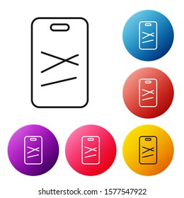Black line Cutting board icon isolated on white background. Chopping Board symbol. Set icons colorful circle buttons. Vector Illustration