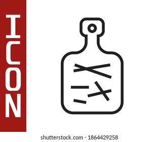 Schwarze Linie Pappsymbol einzeln auf weißem Hintergrund. Symbol für das Einkaufsporn.  Vektorgrafik