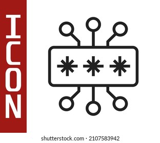 Black line Cyber security icon isolated on white background. Closed padlock on digital circuit board. Safety concept. Digital data protection.  Vector