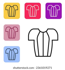 Black line Cycling t-shirt icon isolated on white background. Cycling jersey. Bicycle apparel. Set icons in color square buttons. Vector