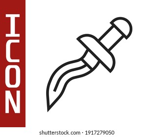 Schwarze Linie Dagger Symbol einzeln auf weißem Hintergrund. Knife-Symbol. Schwert mit scharfem Blade.  Vektorgrafik