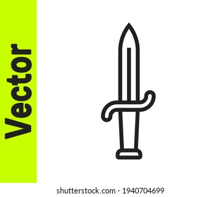 Schwarze Linie Dagger Symbol einzeln auf weißem Hintergrund. Knife-Symbol. Schwert mit scharfem Blade.  Vektorgrafik