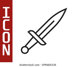 Icono de Dagger de línea negra aislado en fondo blanco. Icono de cuchillo. Espada con cuchilla afilada.  Vector