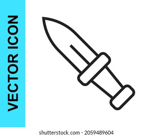Icono de Dagger de línea negra aislado en fondo blanco. Icono de cuchillo. Espada con cuchilla afilada.  Vector