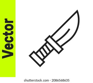Schwarze Linie Dagger Symbol einzeln auf weißem Hintergrund. Knife-Symbol. Schwert mit scharfem Blade.  Vektorgrafik