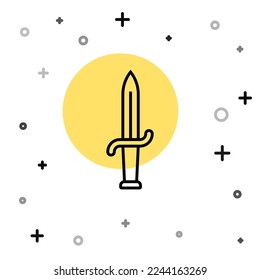 Black line Dagger icon isolated on white background. Knife icon. Sword with sharp blade. Random dynamic shapes. Vector